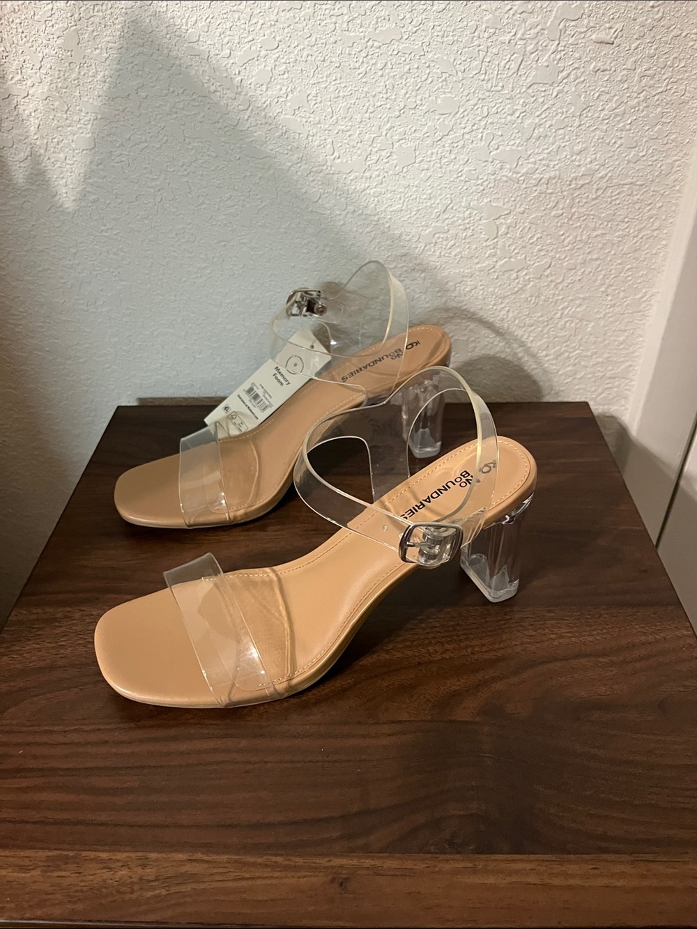 NWT Clear Strap Nude Block Heel Sandals with memory foam